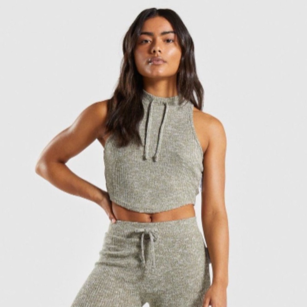 Gymshark Slounge Crop Top - Washed Khaki Marl - Picture 2 of 9